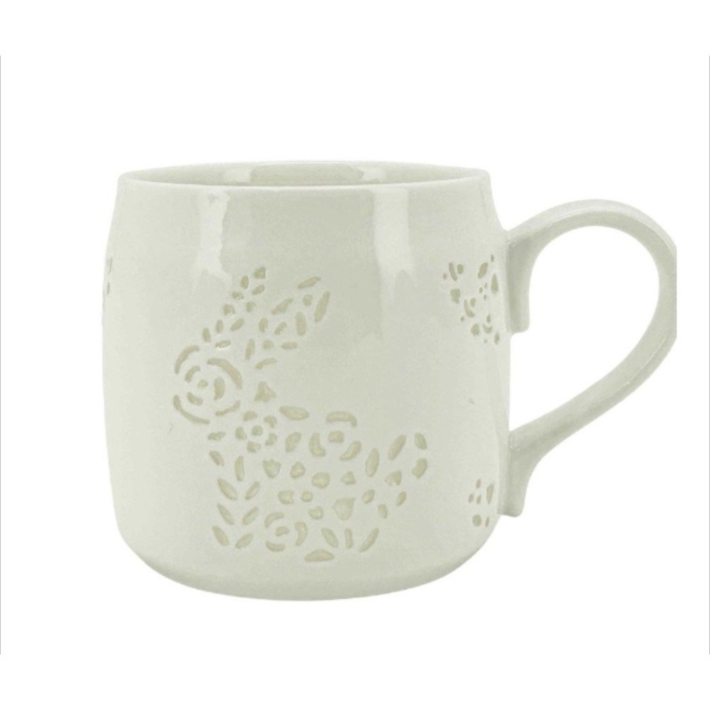 Celebrate Together Bunny White Ceramic Cutout Floral Coffee Mug Gift Farm NEW